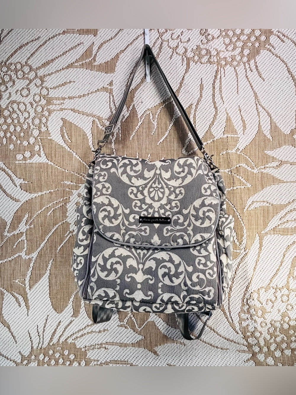 Petunia Pickle Bottom Boxy Backpack Earl Gray Cream Chenille Convertible Diaper